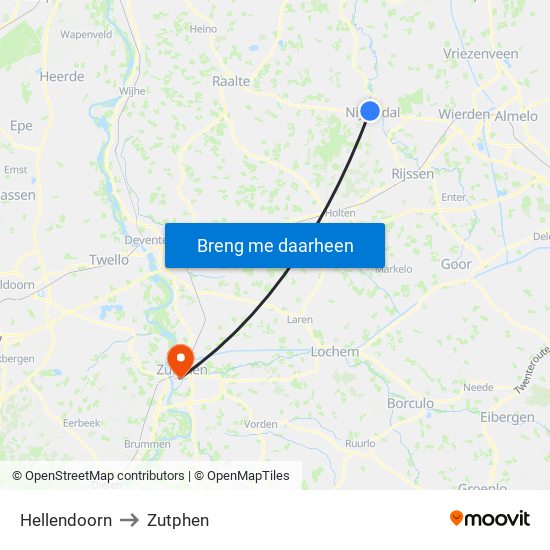 Hellendoorn to Zutphen map