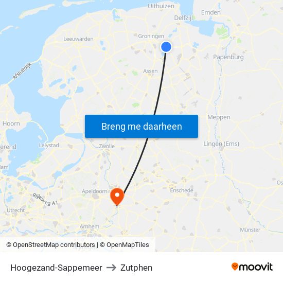 Hoogezand-Sappemeer to Zutphen map