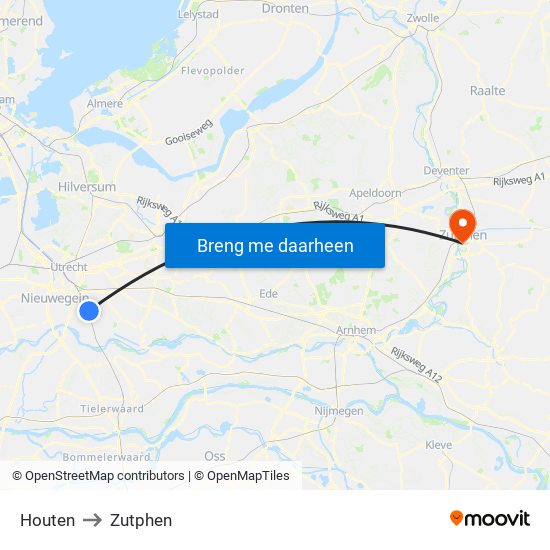 Houten to Zutphen map