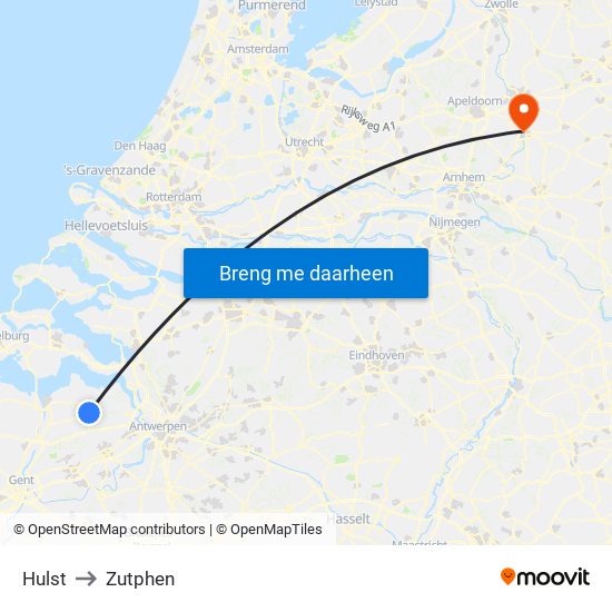 Hulst to Zutphen map