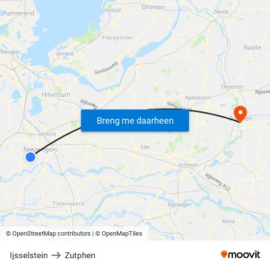Ijsselstein to Zutphen map