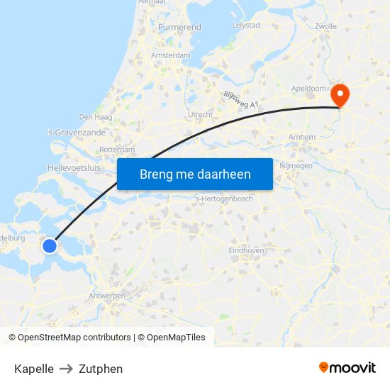 Kapelle to Zutphen map