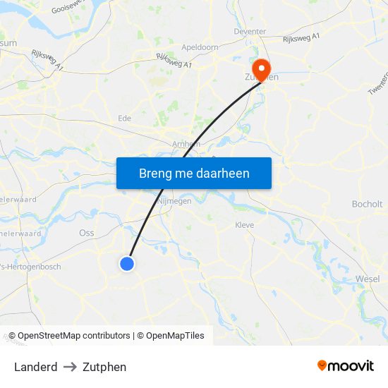 Landerd to Zutphen map