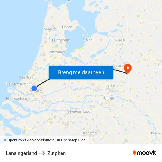 Lansingerland to Zutphen map