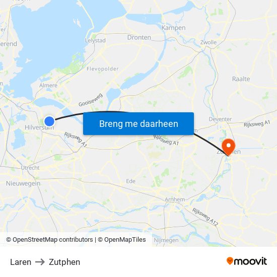 Laren to Zutphen map