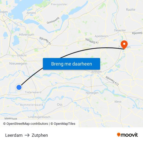 Leerdam to Zutphen map