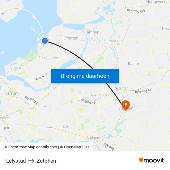 Lelystad to Zutphen map