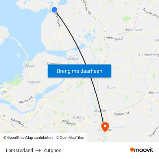Lemsterland to Zutphen map