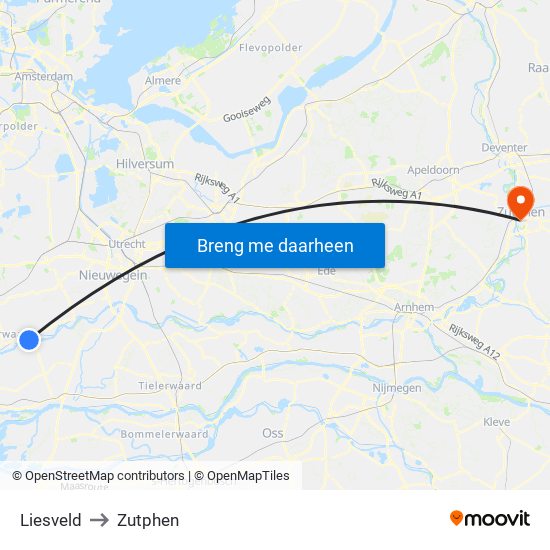 Liesveld to Zutphen map