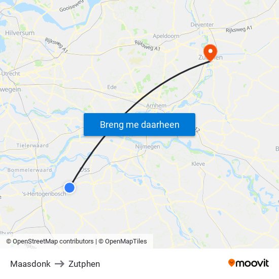 Maasdonk to Zutphen map