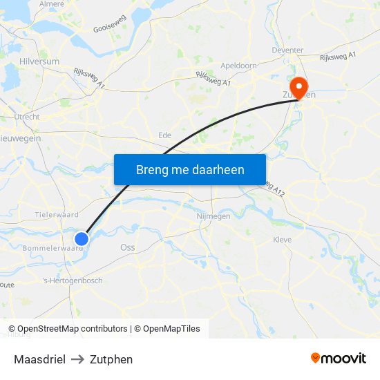 Maasdriel to Zutphen map