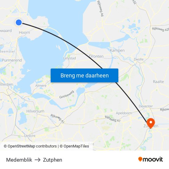 Medemblik to Zutphen map