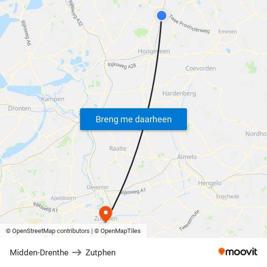 Midden-Drenthe to Zutphen map