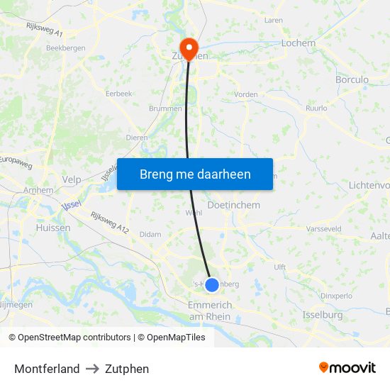Montferland to Zutphen map