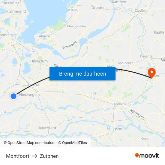 Montfoort to Zutphen map