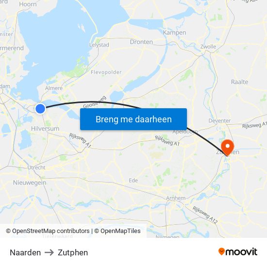 Naarden to Zutphen map