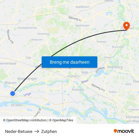 Neder-Betuwe to Zutphen map