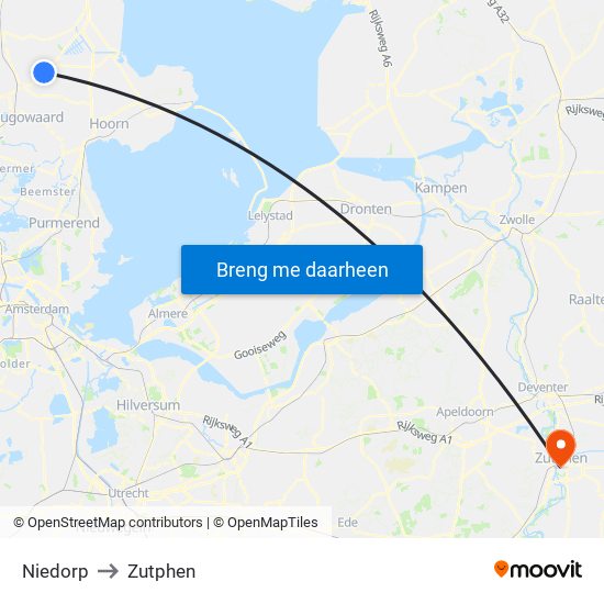 Niedorp to Zutphen map