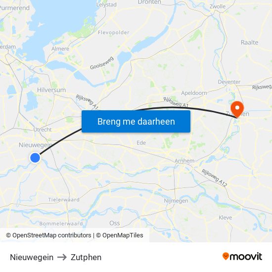 Nieuwegein to Zutphen map