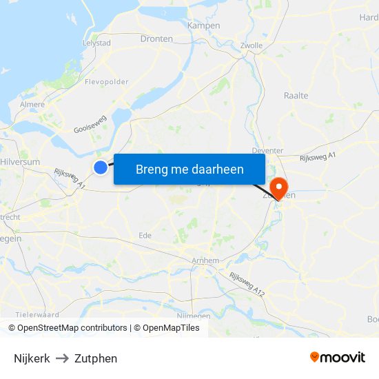 Nijkerk to Zutphen map