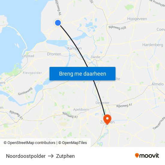 Noordoostpolder to Zutphen map