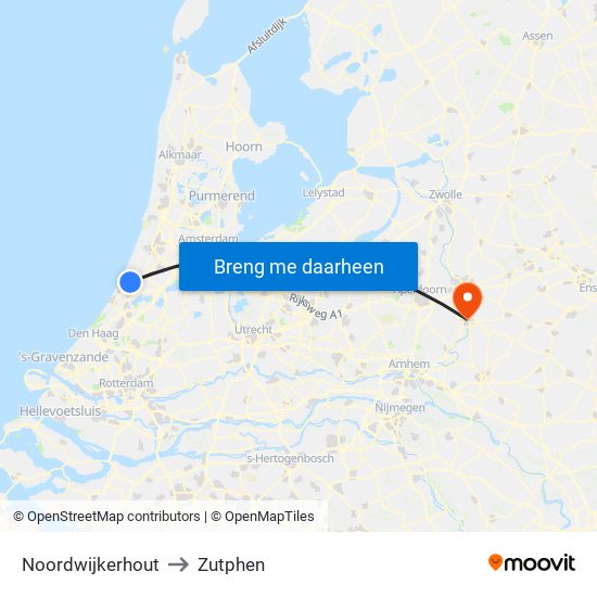 Noordwijkerhout to Zutphen map