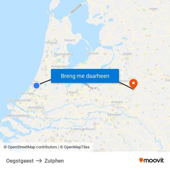 Oegstgeest to Zutphen map