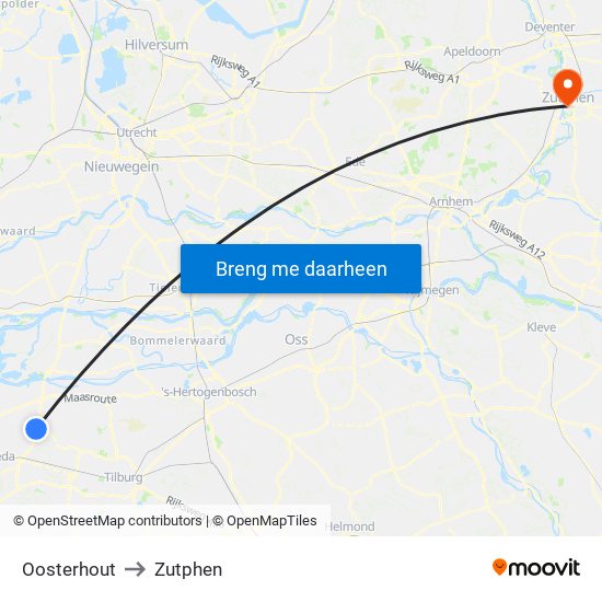 Oosterhout to Zutphen map