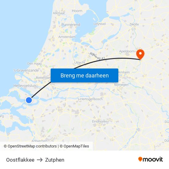 Oostflakkee to Zutphen map