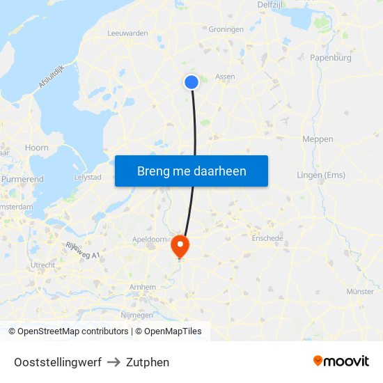 Ooststellingwerf to Zutphen map