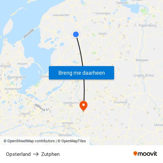 Opsterland to Zutphen map