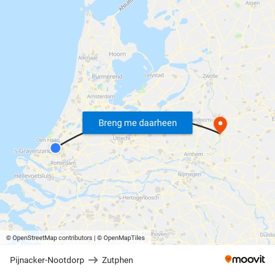 Pijnacker-Nootdorp to Zutphen map