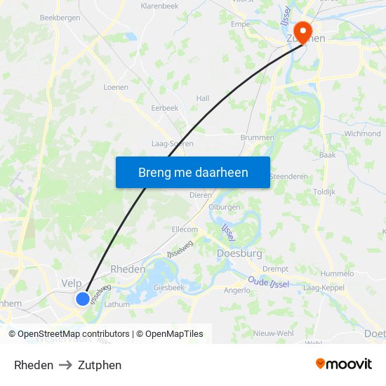 Rheden to Zutphen map