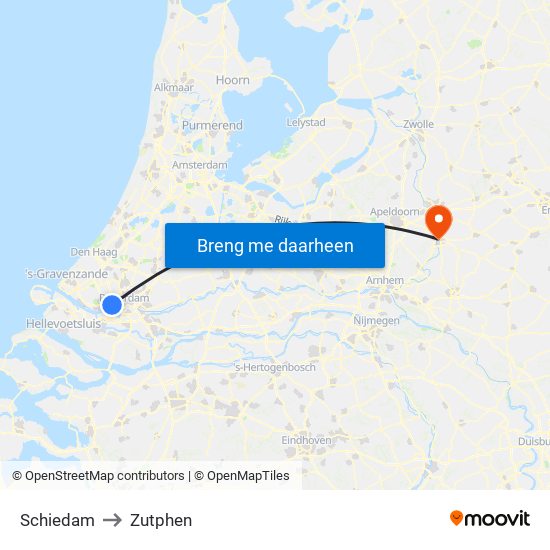 Schiedam to Zutphen map