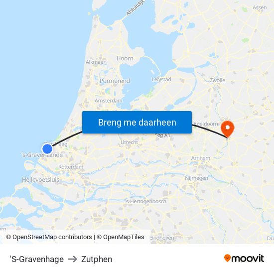 'S-Gravenhage to Zutphen map