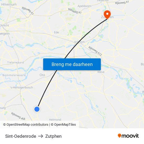 Sint-Oedenrode to Zutphen map