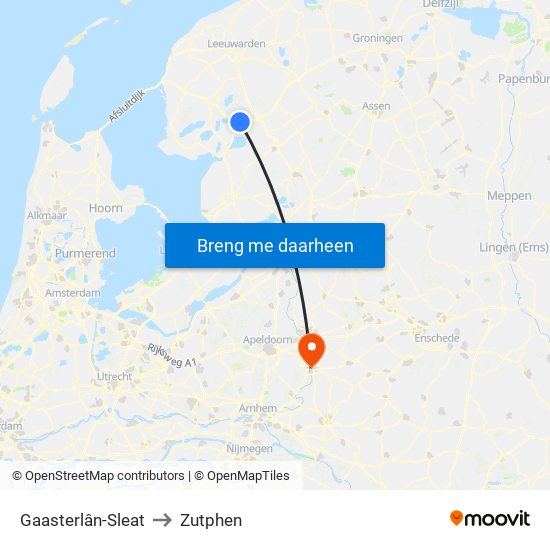 Gaasterlân-Sleat to Zutphen map