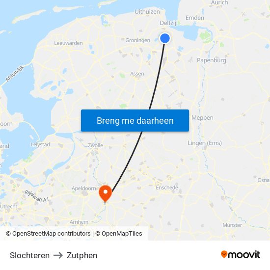 Slochteren to Zutphen map