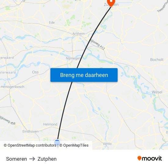 Someren to Zutphen map