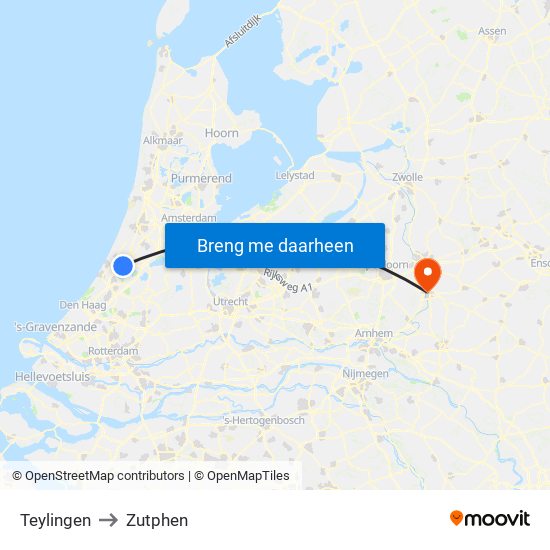 Teylingen to Zutphen map