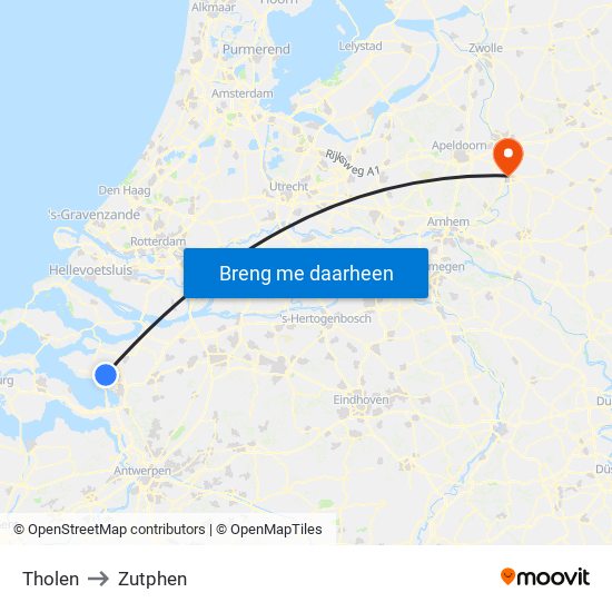 Tholen to Zutphen map