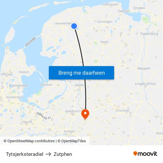 Tytsjerksteradiel to Zutphen map