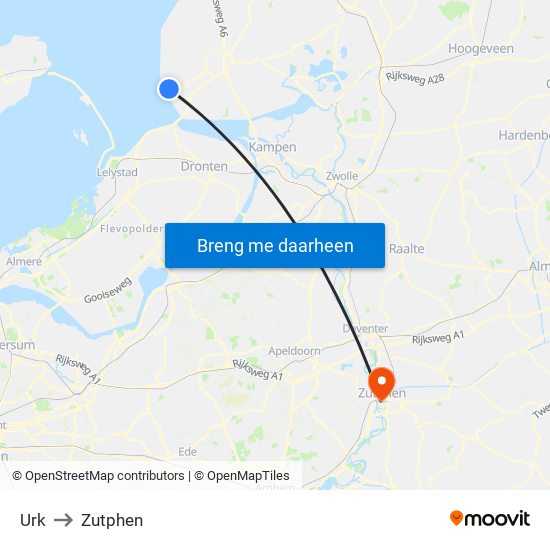 Urk to Zutphen map