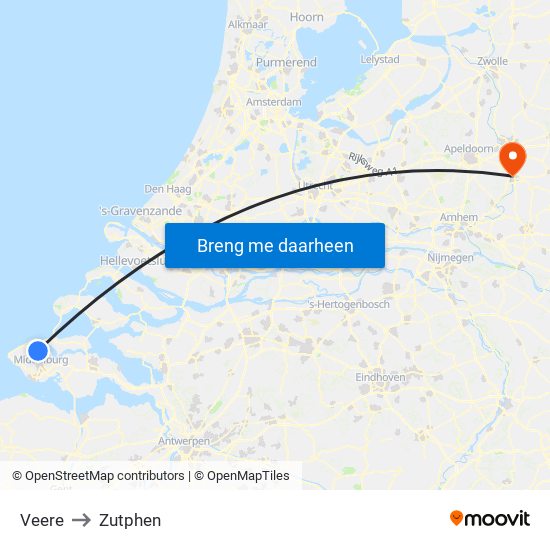 Veere to Zutphen map
