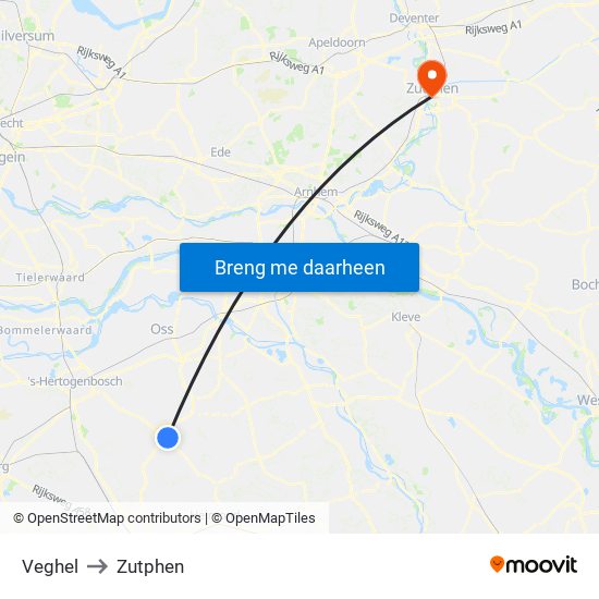 Veghel to Zutphen map