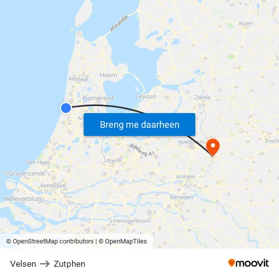 Velsen to Zutphen map