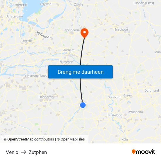 Venlo to Zutphen map