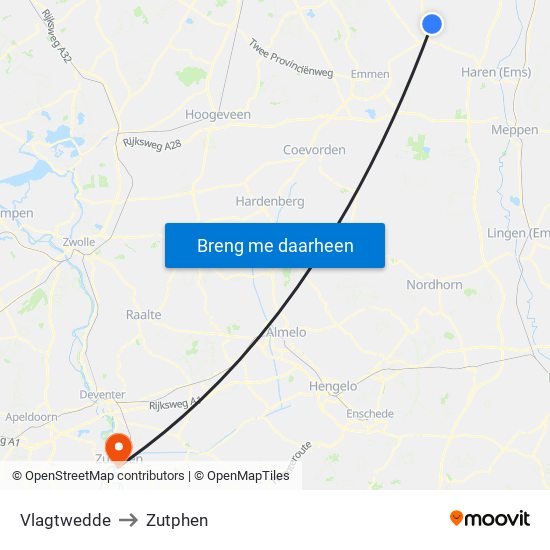 Vlagtwedde to Zutphen map