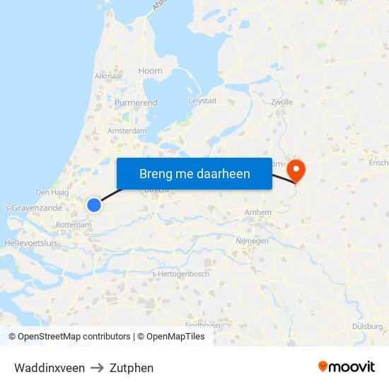 Waddinxveen to Zutphen map