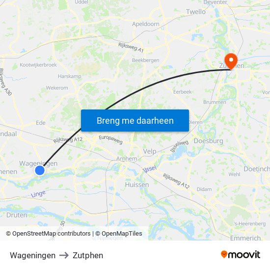 Wageningen to Zutphen map